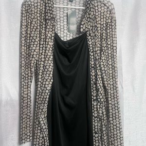 Black slip dress with long button up overlay dress